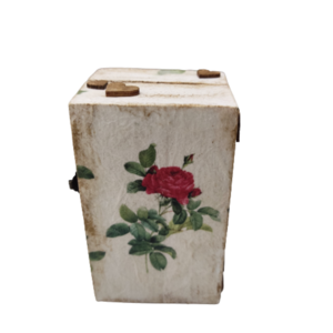 ξύλινο κουτί vintage-με τριαντάφυλλα και χρυσή πατίνα - 9 εκ Χ 5,50 εκ Χ 4,50(Υ) εκ - ντεκουπάζ, τριαντάφυλλο, δώρα γάμου, δώρα αγίου βαλεντίνου - 5