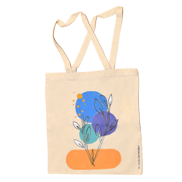 Tote bag ζωγραφίσμενη στο χέρι ❤️ ανοιξιάτικα χρώματα - ύφασμα, ώμου, all day, tote, πάνινες τσάντες