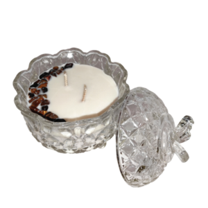 Φοντανιέρα - κερί σόγιας με ημιπολύτιμους λίθους - Μάτι της Τίγρης - αρωματικά κεριά
