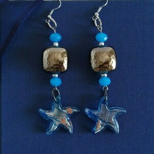 "Sea Star" - Μακριά κρεμαστά σκουλαρίκια με γυαλί και μέταλλο - γυαλί, χάντρες, κρεμαστά, μεγάλα, γάντζος - 3