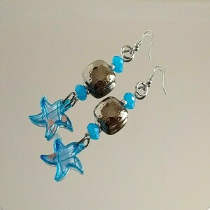 "Sea Star" - Μακριά κρεμαστά σκουλαρίκια με γυαλί και μέταλλο - γυαλί, χάντρες, κρεμαστά, μεγάλα, γάντζος - 4