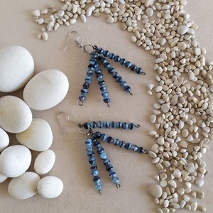 "Bluebells" - Κρεμαστά σκουλαρίκια με γυάλινες χάντρες - γυαλί, χάντρες, κρεμαστά, μεγάλα, γάντζος - 3