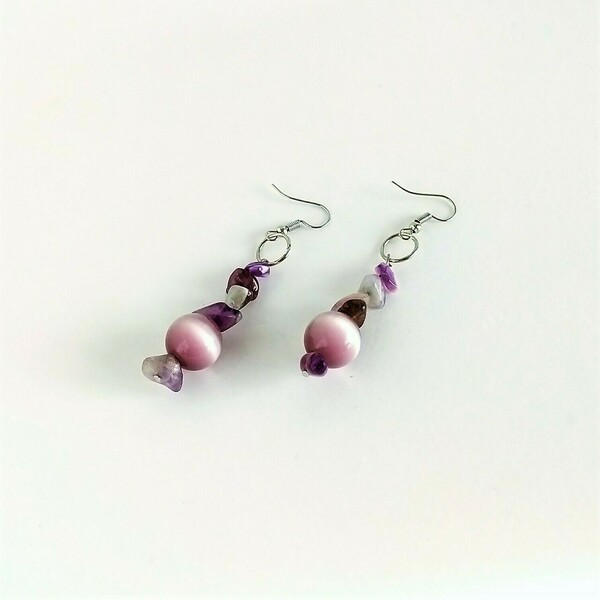 "Lilac" - Κρεμαστά σκουλαρίκια με ημιπολύτιμες πέτρες - ημιπολύτιμες πέτρες, γυαλί, αμέθυστος, χάντρες, κρεμαστά - 2