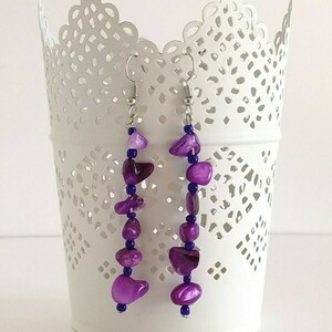 "Lilac Joy" - Κρεμαστά σκουλαρίκια με ημιπολύτιμες πέτρες - ημιπολύτιμες πέτρες, χάντρες, μακριά, κρεμαστά, γάντζος - 3