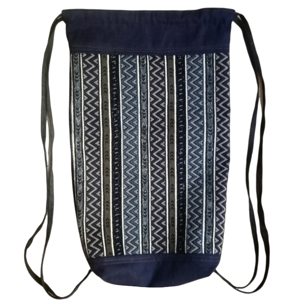 Χειροποίητο backpack 30x46-50cm σακιδιο πλατης, υφαντο + τζιν μπλε γκρι και φοδρα allday - ύφασμα, πλάτης, boho, ethnic, πάνινες τσάντες - 4