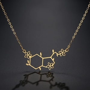 "Serotonin" - χρυσό ατσάλινο κολιέ με στοιχείο σεροτονίνη - μήκος 45 εκ. - επιχρυσωμένα, κοντά, ατσάλι, φθηνά, μενταγιόν - 4