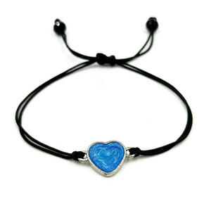 Βραχιόλι καρδιά ασημί χρώμα, υγρό γυαλί σε μπλε μεταλλικό χρώμα. - γυαλί, charms, καρδιά, χεριού, αυξομειούμενα