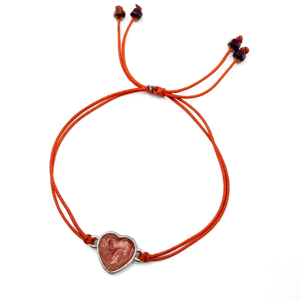 Βραχιόλι καρδιά ασημί χρώμα, υγρό γυαλί σε χάλκινο μεταλλικό χρώμα. - γυαλί, charms, καρδιά, χεριού, αυξομειούμενα - 3