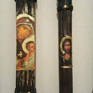 172 Σετ πασχαλινή λαμπάδα και καδράκι ξύλινο με την εικόνα της Παναγίας - λαμπάδες, για παιδιά, για ενήλικες, για εφήβους - 4
