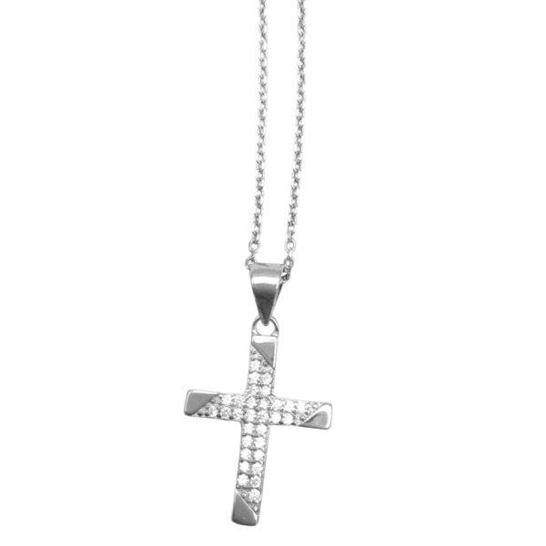 Μενταγιόν από ασήμι 925° αλυσίδα και σταυρός με ζιργκόν - ημιπολύτιμες πέτρες, αλυσίδες, ασήμι 925, σταυρός, επιπλατινωμένα