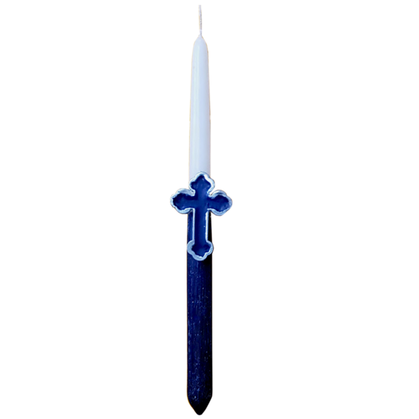 184 Σετ πασχαλινή λαμπάδα και καδράκι ξύλινο με μπλε σταυρό - λαμπάδες, σταυρός, για ενήλικες, για εφήβους - 2