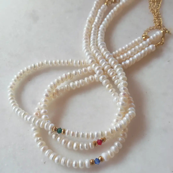pearls and Swarovski necklace - τσόκερ, ατσάλι, πέρλες, Black Friday - 3