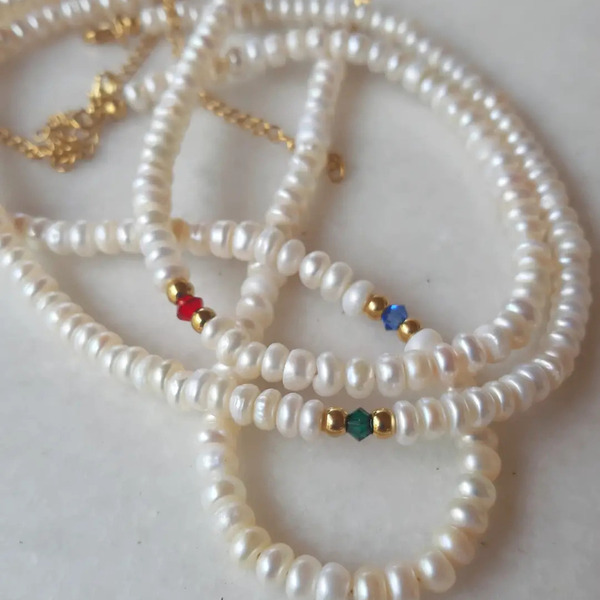 pearls and Swarovski necklace - τσόκερ, ατσάλι, πέρλες, Black Friday - 2