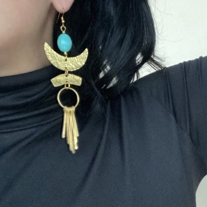 Σκουλαρίκια “egyptian goddess” - ορείχαλκος, φεγγάρι, κρεμαστά, μεγάλα, γάντζος - 2
