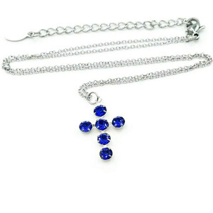 Κολιέ Σταυρός Κρύσταλλα, Γυναικείο, Χρώμα Majestic Blue, Ατσάλινη Αλυσίδα Nikolas Jewelry - charms, σταυρός, κοντά, ατσάλι, φθηνά