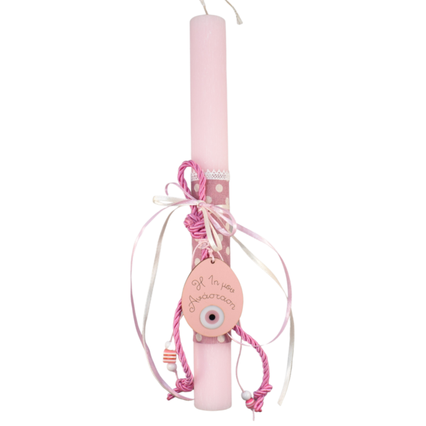 Κοριτσίστικη λαμπάδα 1η Ανάσταση ξύλινη ροζ 30cm - κορίτσι, λαμπάδες, για παιδιά, πρώτο Πάσχα, για μωρά - 3