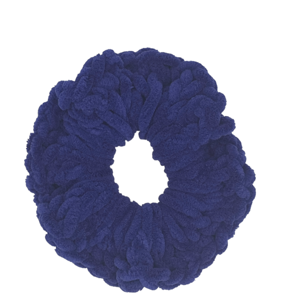 Χειροποίητο πλεκτό μπλε βελούδινο scrunchie λαστιχάκι για τα μαλλιά - μαλλί, νήμα, λαστιχάκια μαλλιών