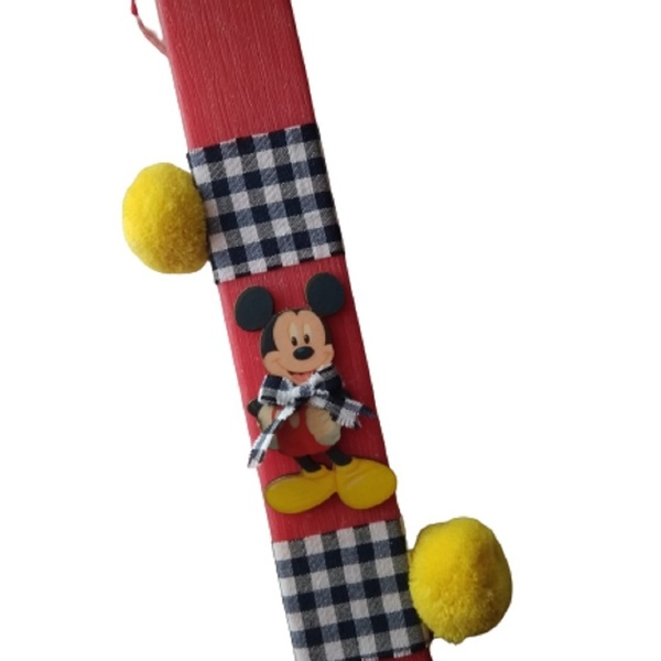 Αρωματική κόκκινη λαμπάδα 24cm με ξύλινη φιγούρα ποντικάκι mouse - αγόρι, λαμπάδες, για παιδιά, ήρωες κινουμένων σχεδίων