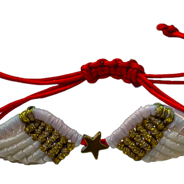 Μακραμέ βραχιόλι φτερά αγγέλου με χρυσό αστεράκι αιματίτη - ημιπολύτιμες πέτρες, φτερό, αιματίτης, μακραμέ, αυξομειούμενα - 2