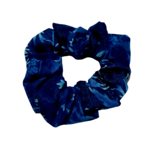 Μπλε λαστιχακι για τα μαλλια με λουλούδια - ύφασμα, για τα μαλλιά, λαστιχάκια μαλλιών