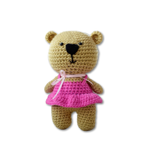 Πλεκτή amigurumi αρκουδίτσα με φορεματάκι - ύψος 21 εκ - λούτρινα, amigurumi, πλεκτό, δώρο