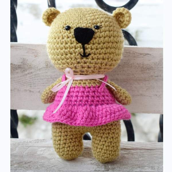 Πλεκτή amigurumi αρκουδίτσα με φορεματάκι - ύψος 21 εκ - πλεκτό, δώρο, χειροποίητα, λούτρινα, amigurumi - 2