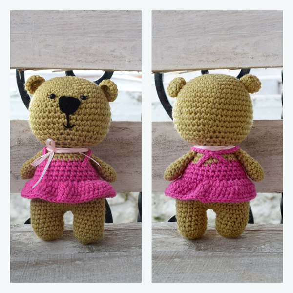 Πλεκτή amigurumi αρκουδίτσα με φορεματάκι - ύψος 21 εκ - πλεκτό, δώρο, χειροποίητα, λούτρινα, amigurumi - 4