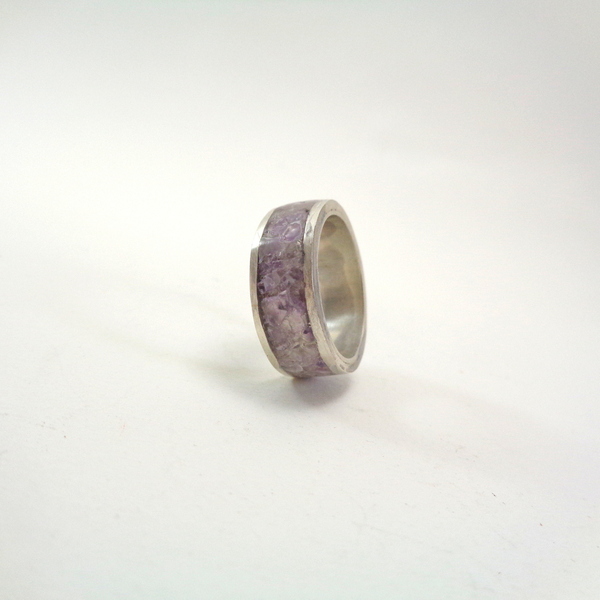 Ασημένιο Δαχτυλίδι Με inlay Αμέθυστου - ασήμι, ημιπολύτιμες πέτρες, σταθερά, για γάμο, μεγάλα - 4
