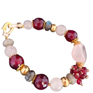 Γρανάδα, Λαμπραντορίτης και ροζ χαλαζίας - ημιπολύτιμες πέτρες, επιχρυσωμένα, σταθερά, χεριού