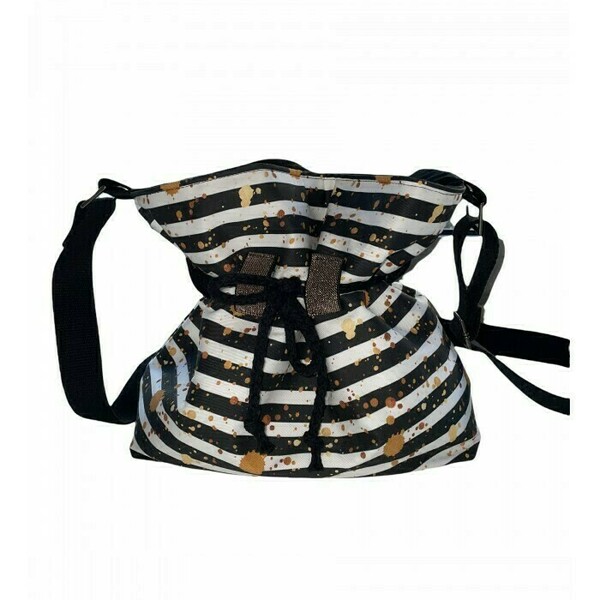 All Day Pouch Bag Black And White - ύφασμα, πουγκί, all day, μικρές