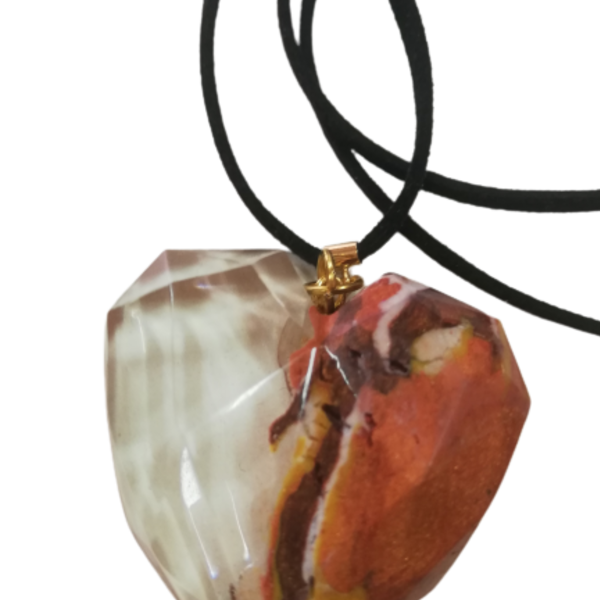 γυναικειο κολιε απο πολυμερικο πηλο και υγρο γυαλι σε σχημα καρδιας - γυαλί, καρδιά, πηλός, μενταγιόν - 2