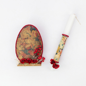 Πασχαλινό Σετ Αυγό 20cm Με Λαμπάδα 30cm Κόκκινα Άνθη - διακοσμητικά, για ενήλικες, για εφήβους, πασχαλινά δώρα