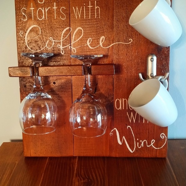Coffee & Wine Stand - ξύλο, κούπες & φλυτζάνια - 3