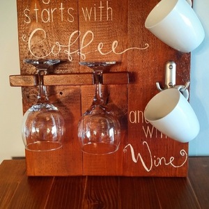 Coffee & Wine Stand - ξύλο, κούπες & φλυτζάνια - 3