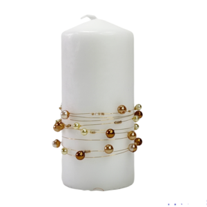 Κερί άοσμο λευκό με χρυσές πέρλες Yψος 15cm - ρεσώ & κηροπήγια, πέρλες, διακοσμητικά, διακόσμηση σαλονιού