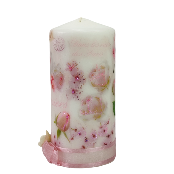 Διακοσμητικό κερί με ρομαντικό θέμα Yψος 15cm - λουλούδια, ρεσώ & κηροπήγια, romantic, διακοσμητικά, διακόσμηση σαλονιού - 2