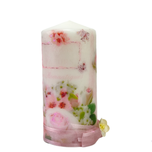 Διακοσμητικό κερί με ρομαντικό θέμα Yψος 15cm - λουλούδια, ρεσώ & κηροπήγια, romantic, διακοσμητικά, διακόσμηση σαλονιού - 3