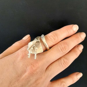 Ασημένιο δαχτυλίδι σε σχήμα κρίνου - ασήμι 925, εντυπωσιακό, λουλούδι, μεγάλα, αυξομειούμενα - 4