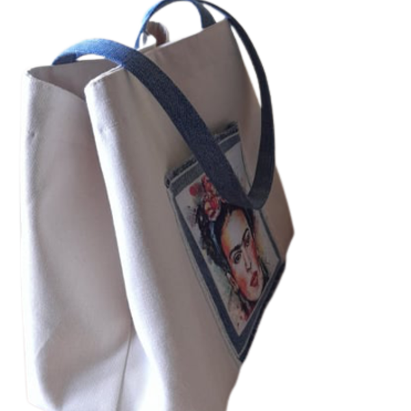 τσάντα ώμου βαμβακερή με Φρίντα - ύφασμα, ώμου, all day - 3