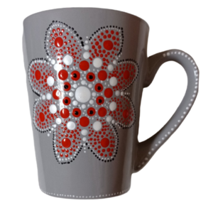 Κεραμική κούπα χειροποίητη με σχέδιο "flower" Mandala 320ml - κούπες & φλυτζάνια, πηλός