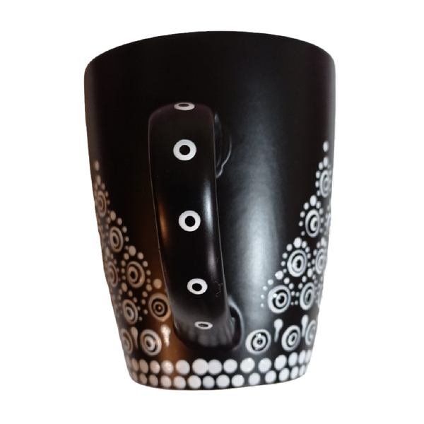 Κεραμική κούπα χειροποίητη με σχέδιο Mandala σε ασπρόμαυρο φόντο - 350 ml - κούπες & φλυτζάνια, πηλός - 2