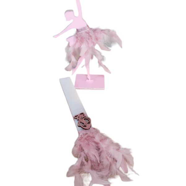 Λαμπάδα Πουέντ Με Ξύλινη Διακοσμητική Μπαλαρίνα Ροζ 30cm - κορίτσι, λαμπάδες, μπαλαρίνες, για παιδιά