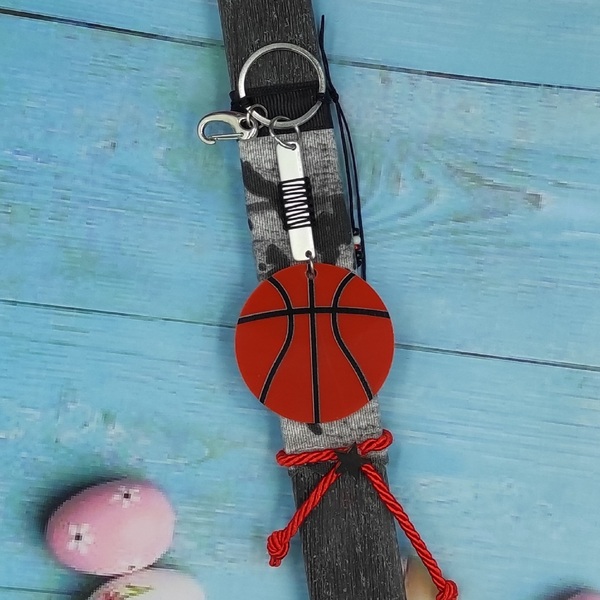 Αρωματική μαύρη ξυστή πλακέ λαμπάδα 30cm με μπρελόκ μπάλα μπάσκετ - λαμπάδες, για παιδιά, για εφήβους, σπορ και ομάδες - 4