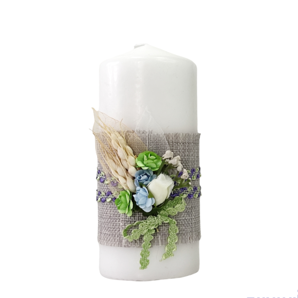 Κερί λευκό με λουλούδια Yψος 15cm - λουλούδια, ρεσώ & κηροπήγια, διακοσμητικά, διακόσμηση σαλονιού