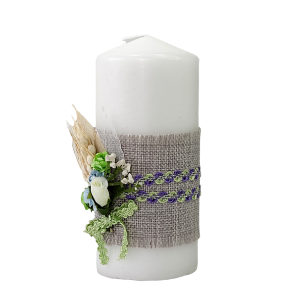 Κερί λευκό με λουλούδια Yψος 15cm - λουλούδια, ρεσώ & κηροπήγια, διακοσμητικά, διακόσμηση σαλονιού - 2