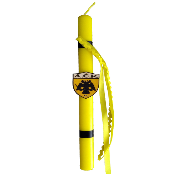 Λαμπάδα χειροποίητη κίτρινη "ΑΕΚ" (34cm) - αγόρι, λαμπάδες, για εφήβους, σπορ και ομάδες