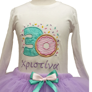 Σετ ρούχων γενεθλίων donut με όνομα και tutu φούστα - κορίτσι, σετ, παιδικά ρούχα, βρεφικά ρούχα - 2