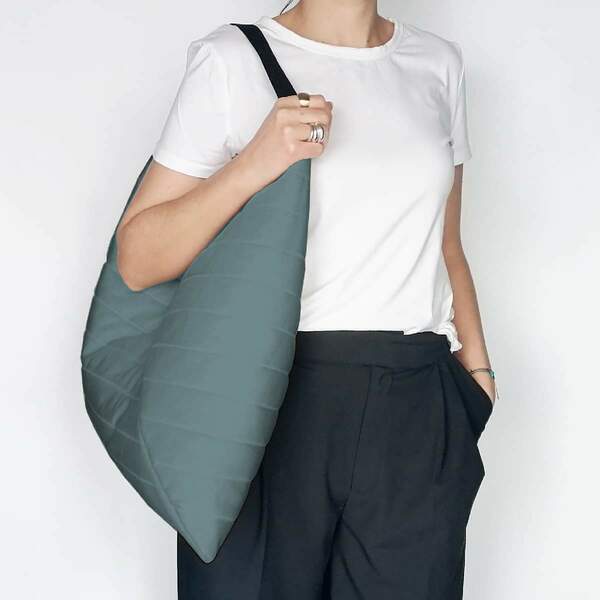 Τσάντα ώμου - Puffer origami bag Petrol - ύφασμα, ώμου, μεγάλες, all day