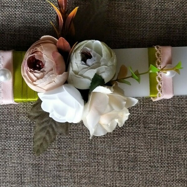 Χειροποίητη λαμπάδα λευκή κοντή''ΛΟΥΛΟΥΔΙΑ'' (25cm) - κορίτσι, λουλούδια, λαμπάδες, για ενήλικες, για εφήβους - 5