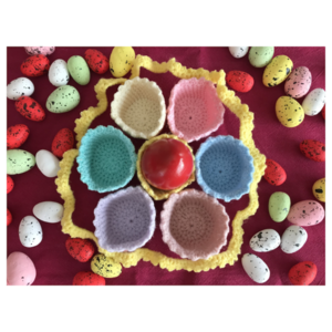 πλεκτή αυγοθήκη για 7 αυγά σε παστέλ χρώματα - διακοσμητικά, πασχαλινή διακόσμηση - 2